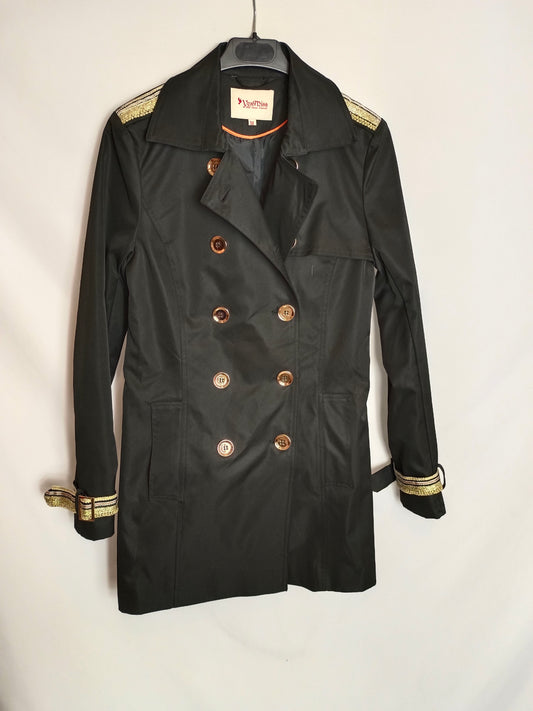 YES MISS. Black trench coat with Tm details