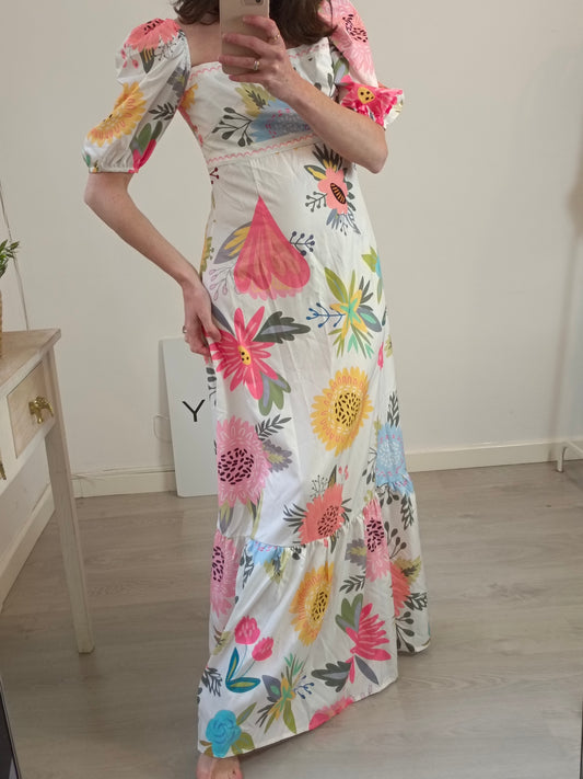 OTRAS. Vestido largo blanco flores Tu(m/l)