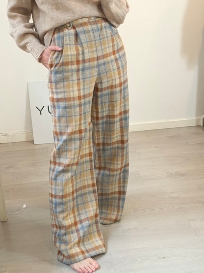 SEZANE. Checked wide-leg trousers size 34