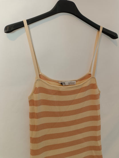 ZARA. Vestido midi rayas canalé T.m