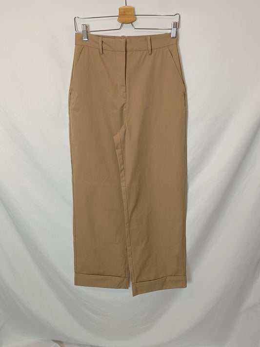 ZARA. Pantalón ancho beige T.s