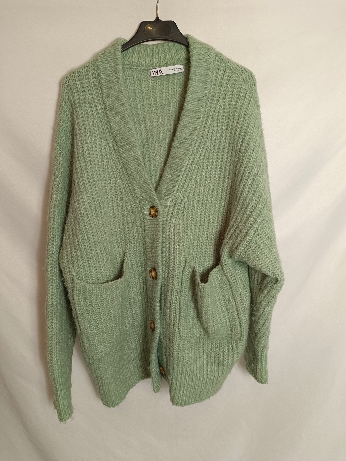ZARA. Cárdigan verde agua T.s
