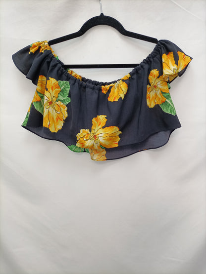 ZARA. Croptop azul flores T.xs