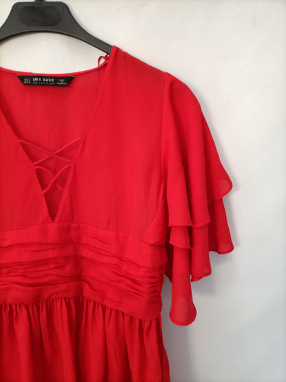 ZARA. Top rojo fluido volante T.s.
