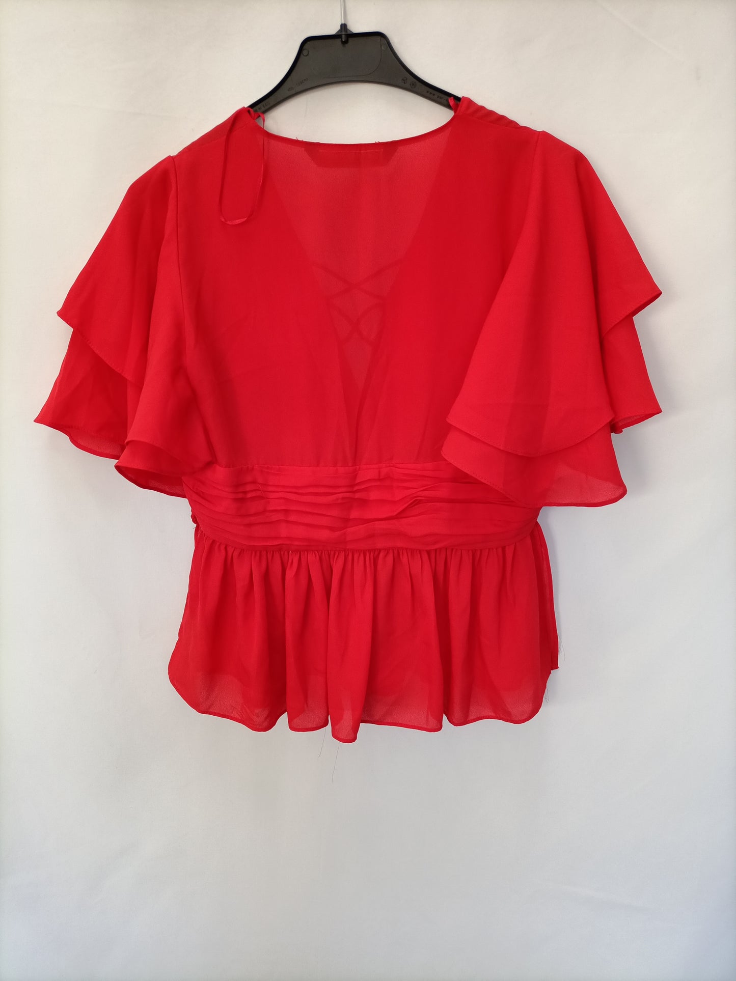 ZARA. Top rojo fluido volante T.s.