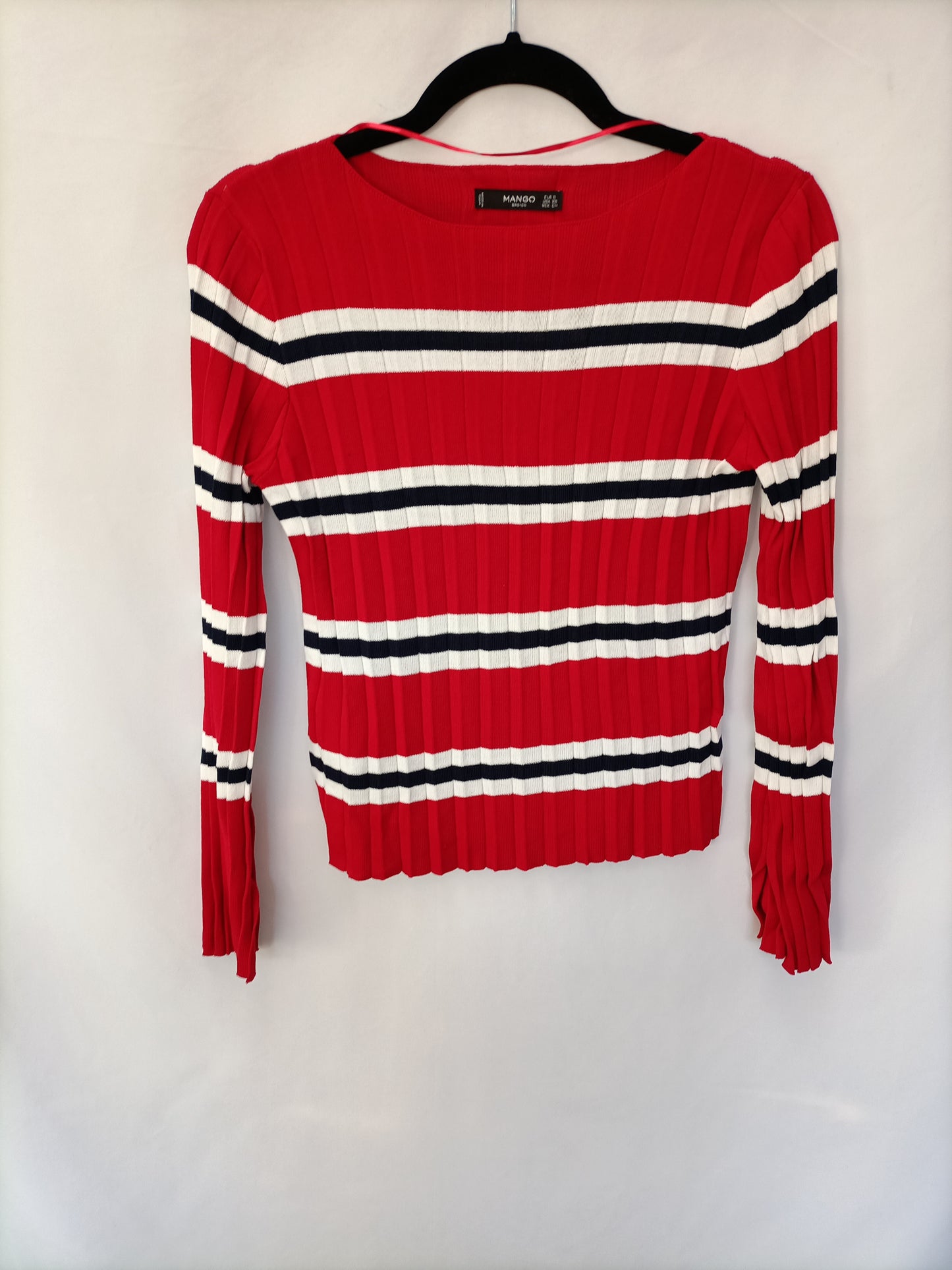 MANGO. Top plisado rojo de rayas T.s.