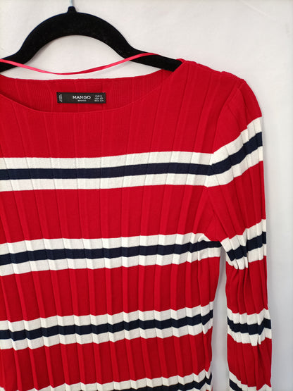 MANGO. Top plisado rojo de rayas T.s.