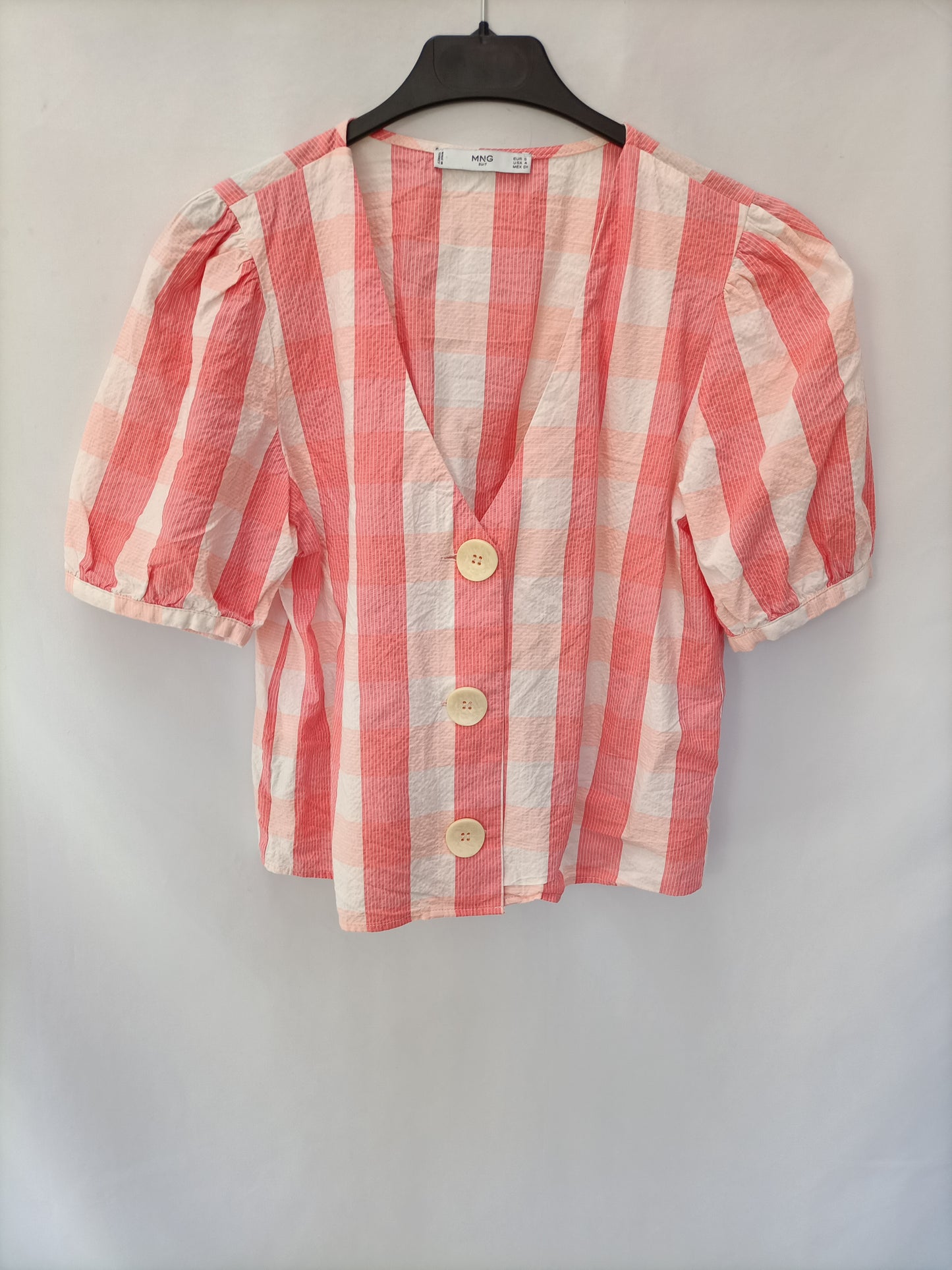 MANGO. Blusa cuadros salmón  T.s