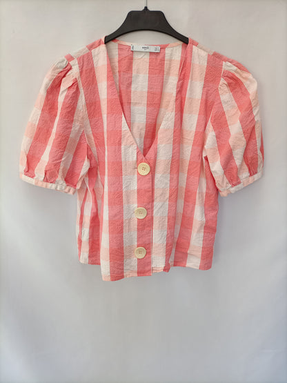 MANGO. Blusa cuadros salmón  T.s