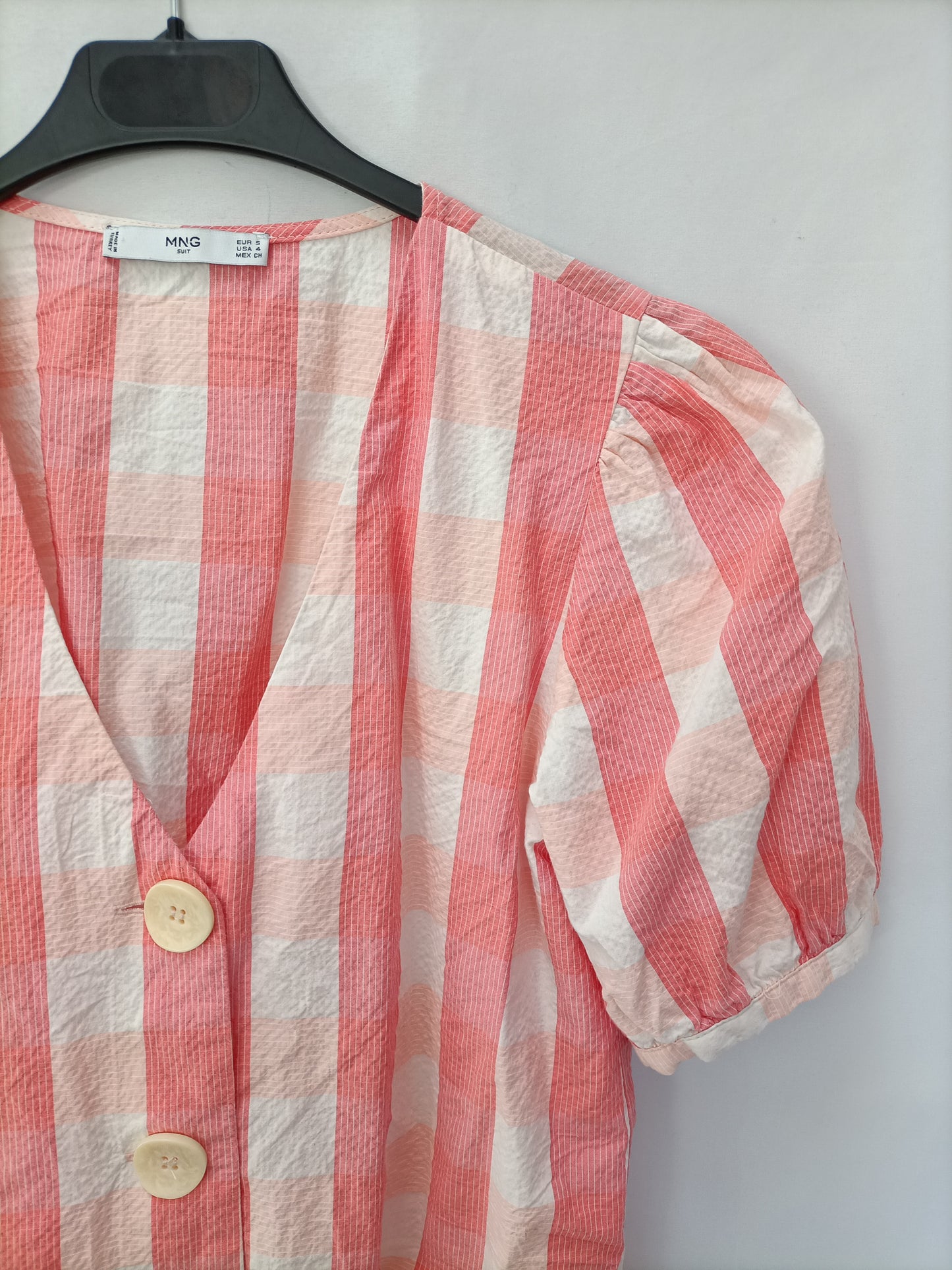 MANGO. Blusa cuadros salmón  T.s