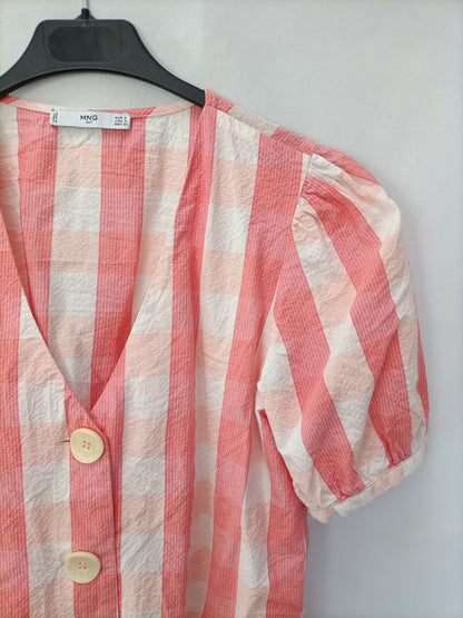 MANGO. Blusa cuadros salmón  T.s