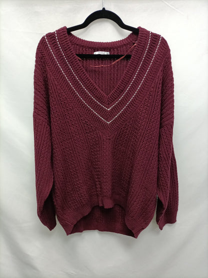 PULL&amp;BEAR. Burgundy Oversized Ts Sweater