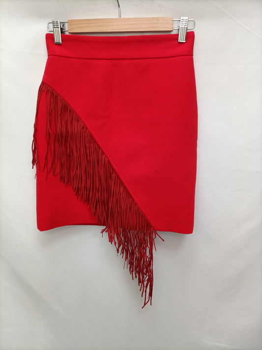 MAJE. Red fringed skirt size 36