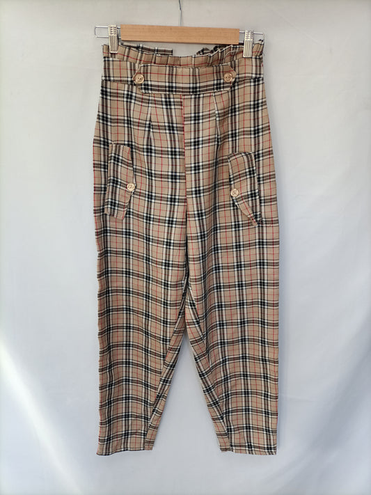 REBELLIOUS. Beige checked trousers size 32