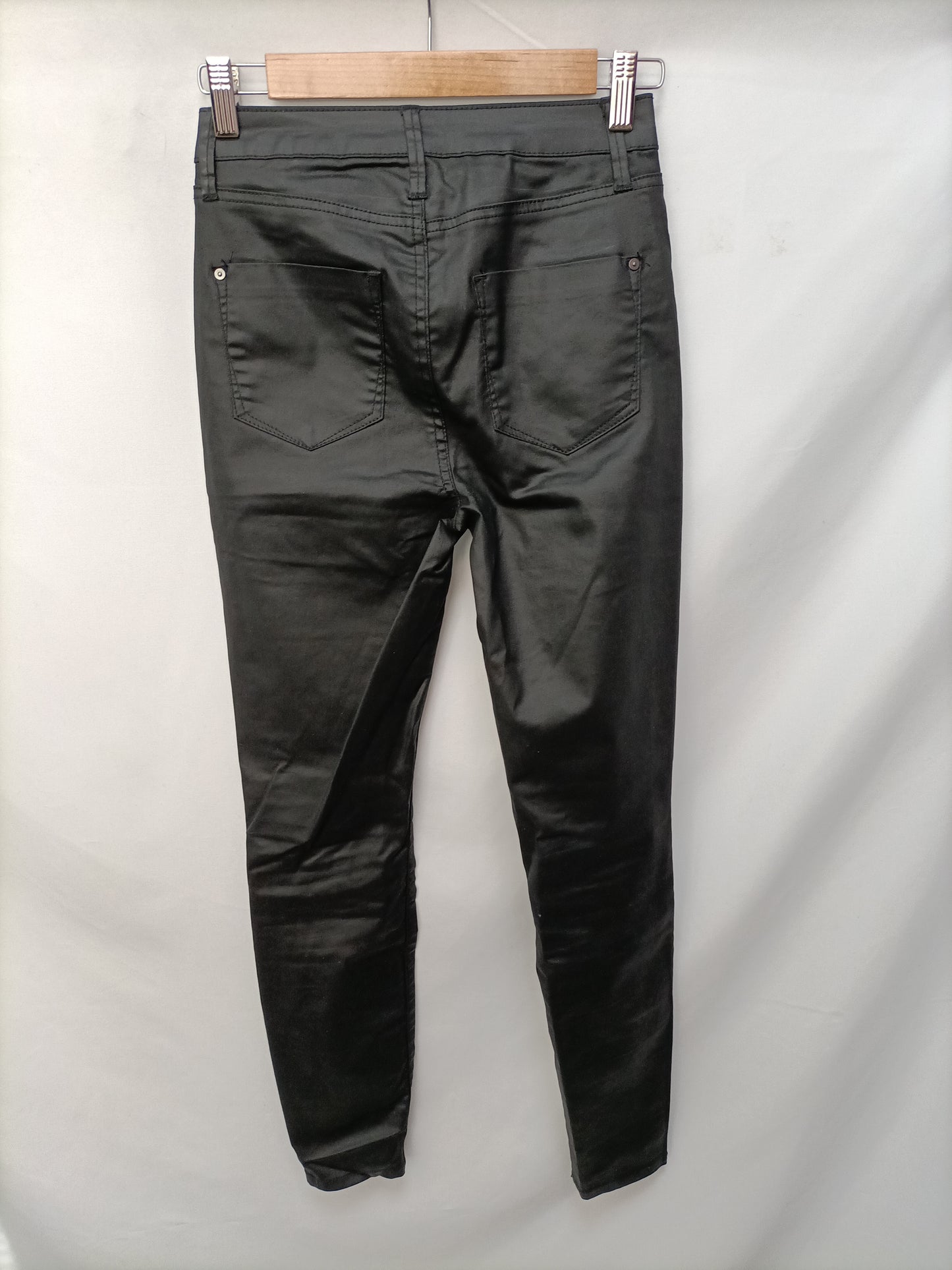 JUSTFUB. Black waxed trousers, size 32