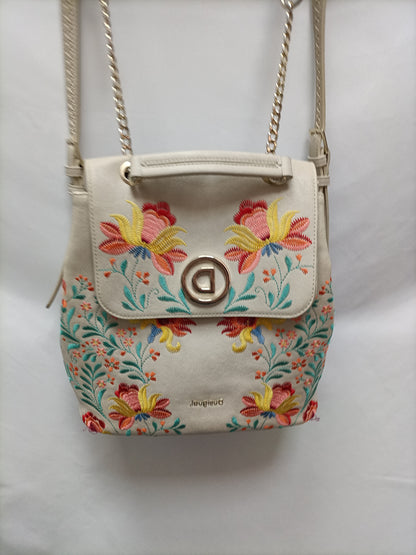 DESIGUAL. Mochila beige bordada
