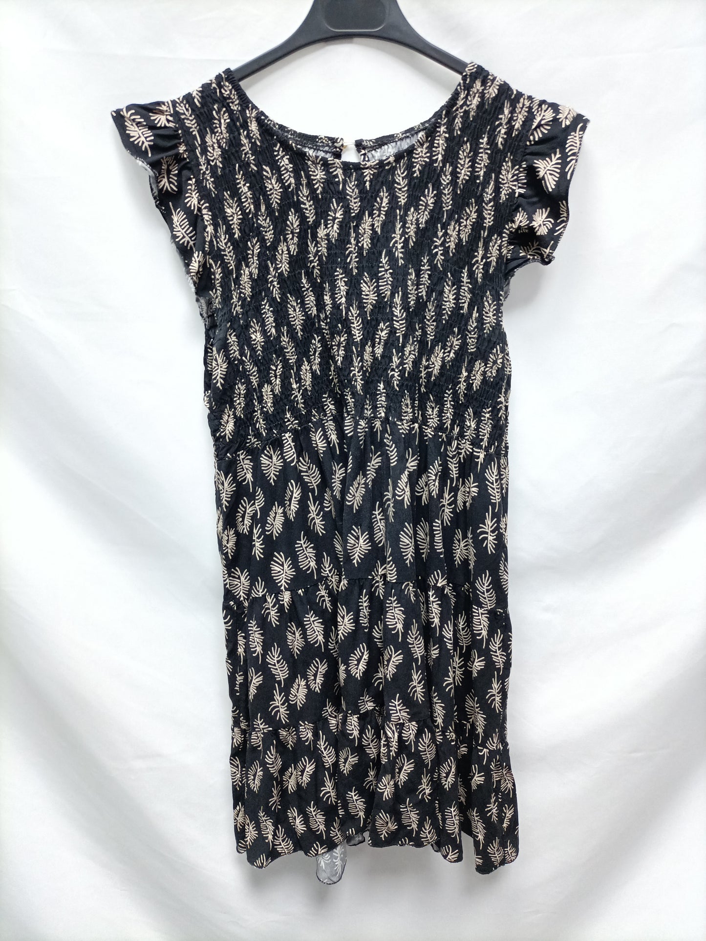OTRAS. Vestido corto negro hojas T.U (s)
