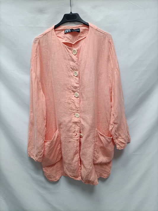 ZARA. Vestido/sobrecamisa  lino T.m