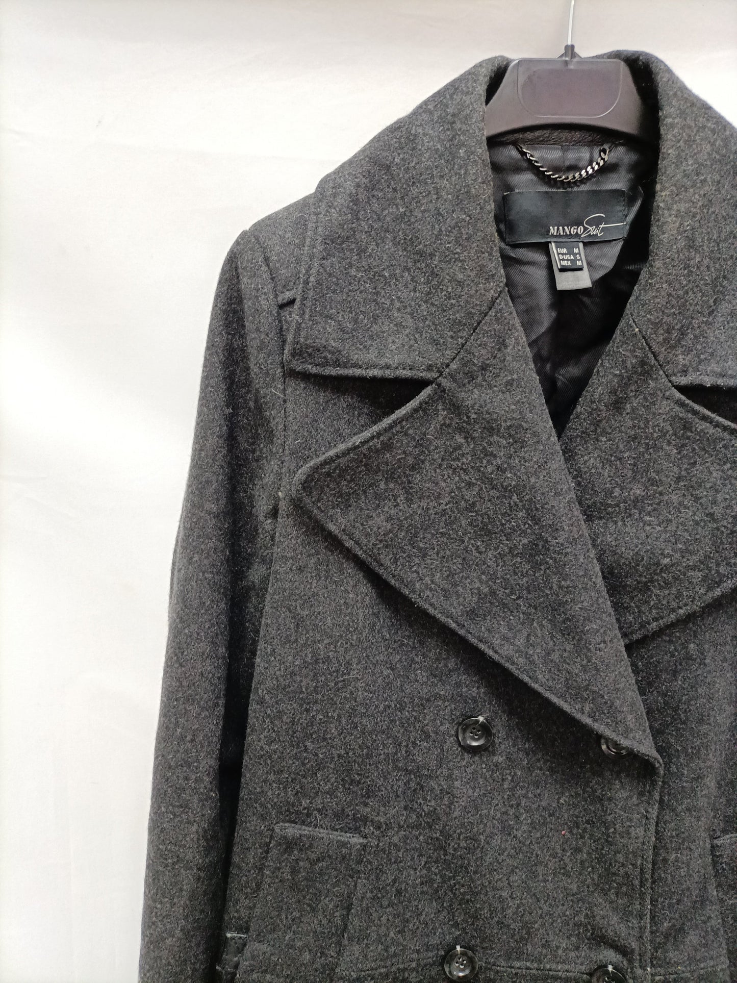 MANGO. Abrigo gris cruzado  T.m