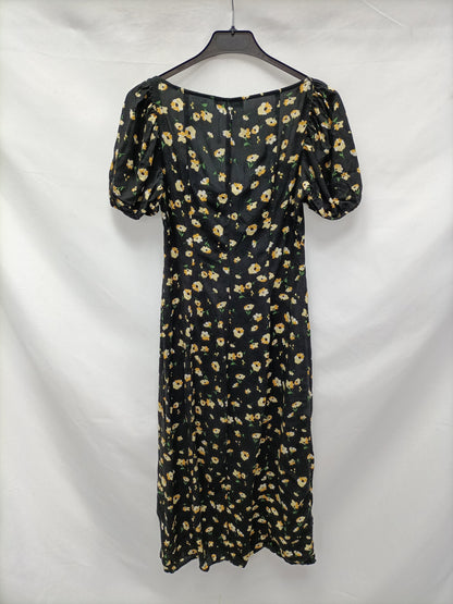 BERSHKA. Black floral midi dress Ts