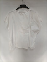 PULL&BEAR. Camiseta blanca abalorios T.s