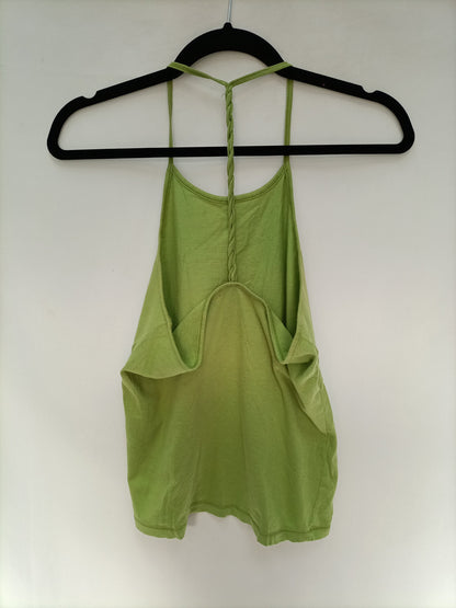 ZARA. Top verde algodón T.L