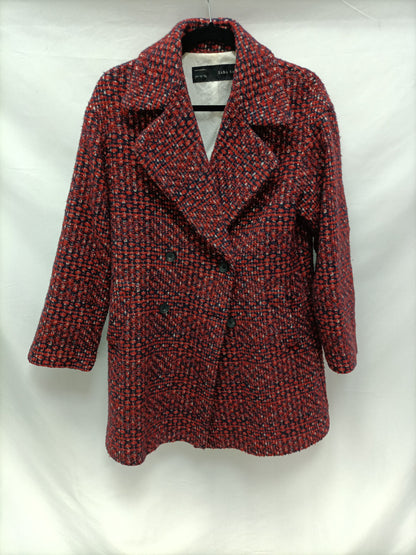 ZARA. Abrigo tweed rojo y azul T.s