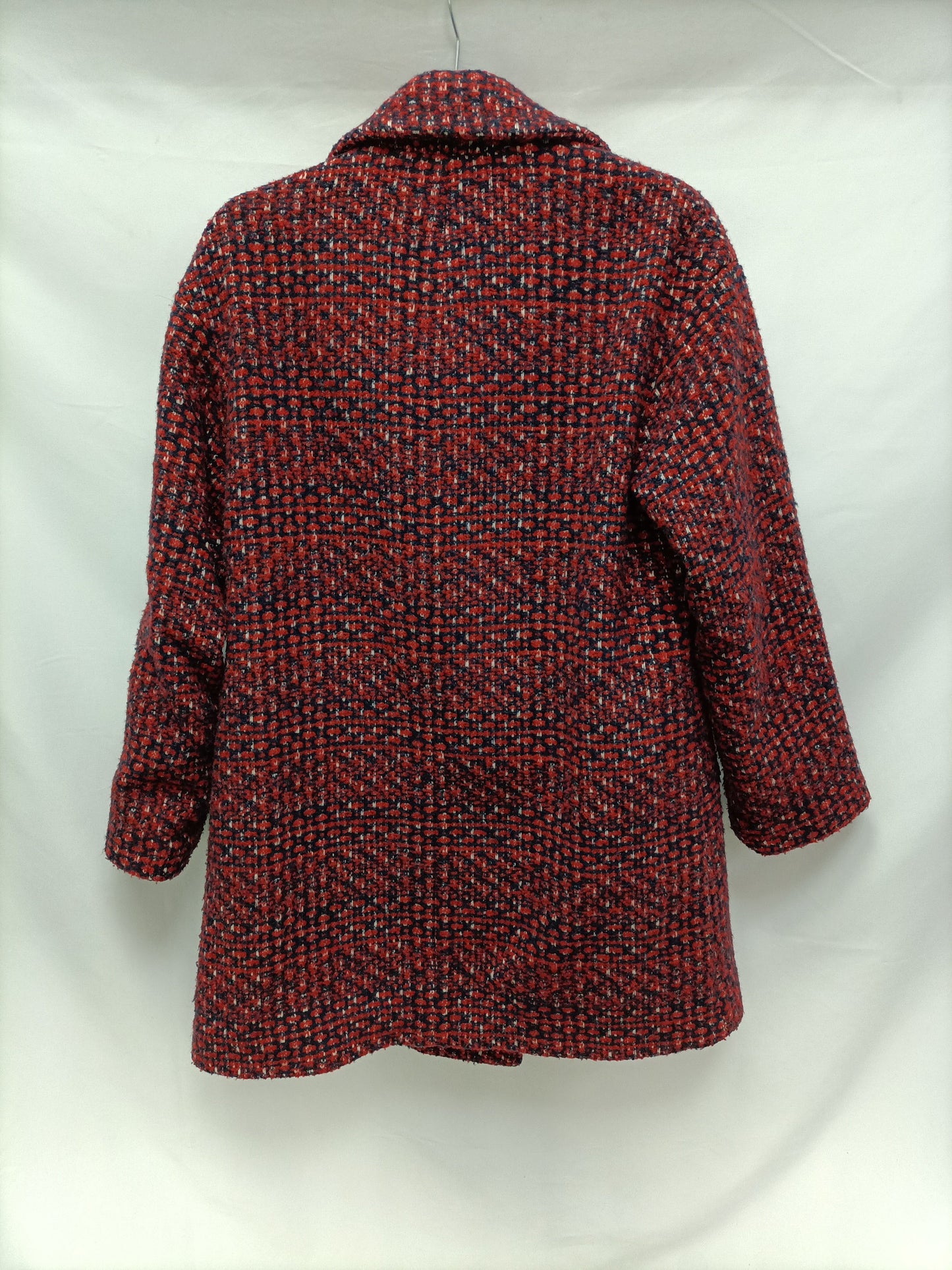 ZARA. Abrigo tweed rojo y azul T.s