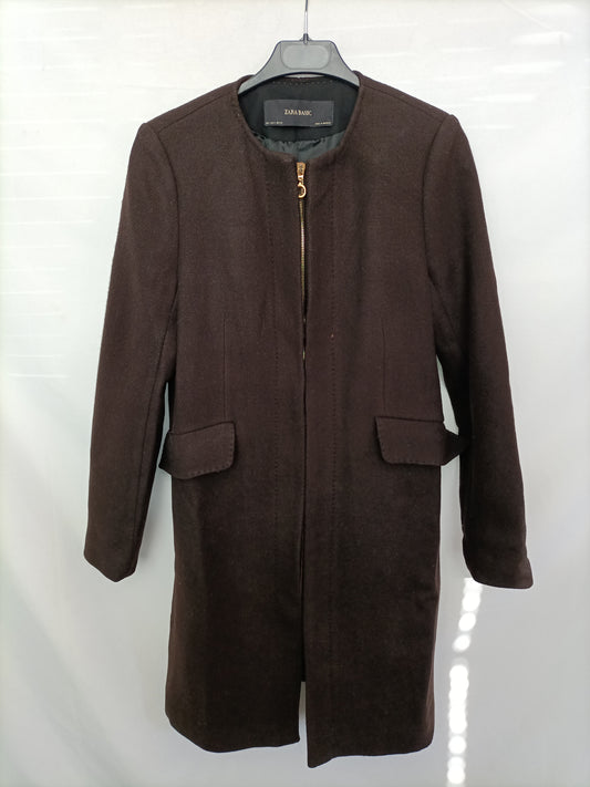 ZARA. Abrigo de paño marrón T.s