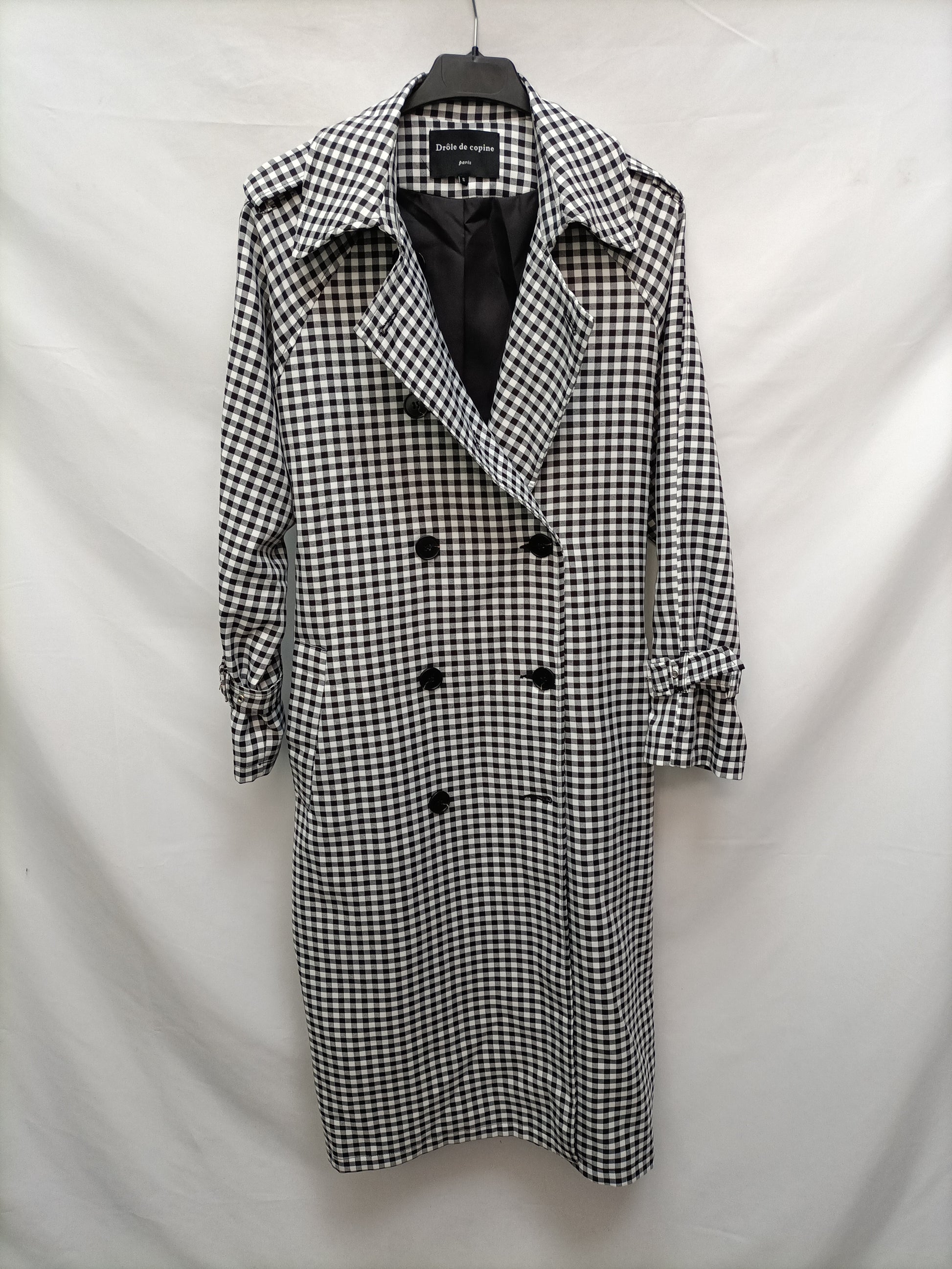 DROLE DE Ts gingham trench coat Blacks S