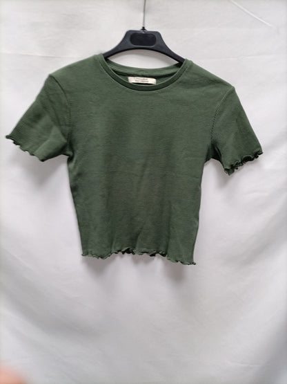 PULL&BEAR. Top verde textura T.m
