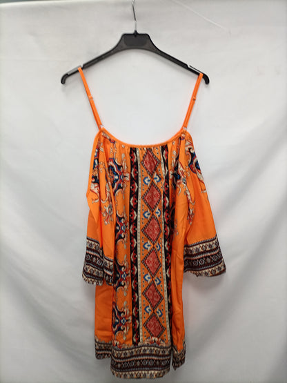 SHEIN. Vestido naranja hippie T.l
