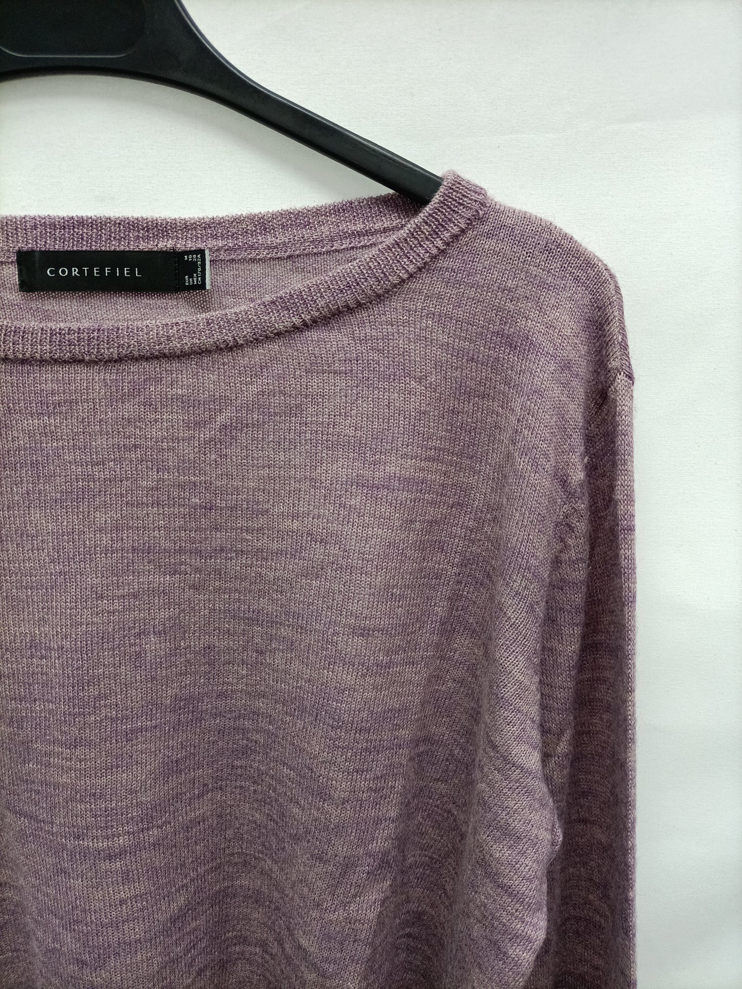 CORTEFIEL. Purple mottled sweater with ruffle detail.
