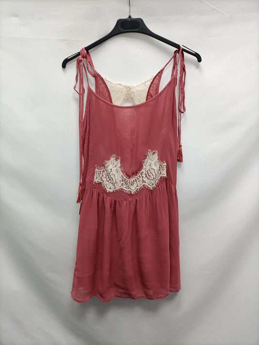 OTRAS. Vestido rosa encaje T.u (s)