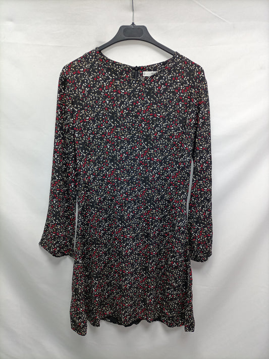 MANGO. Vestido negros florecitas T.m