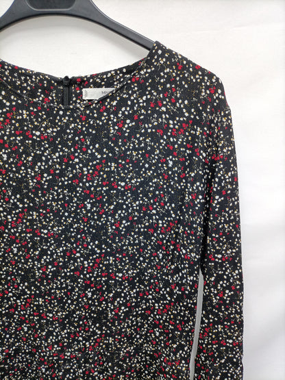 MANGO. Vestido negros florecitas T.m