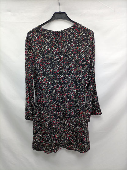 MANGO. Vestido negros florecitas T.m