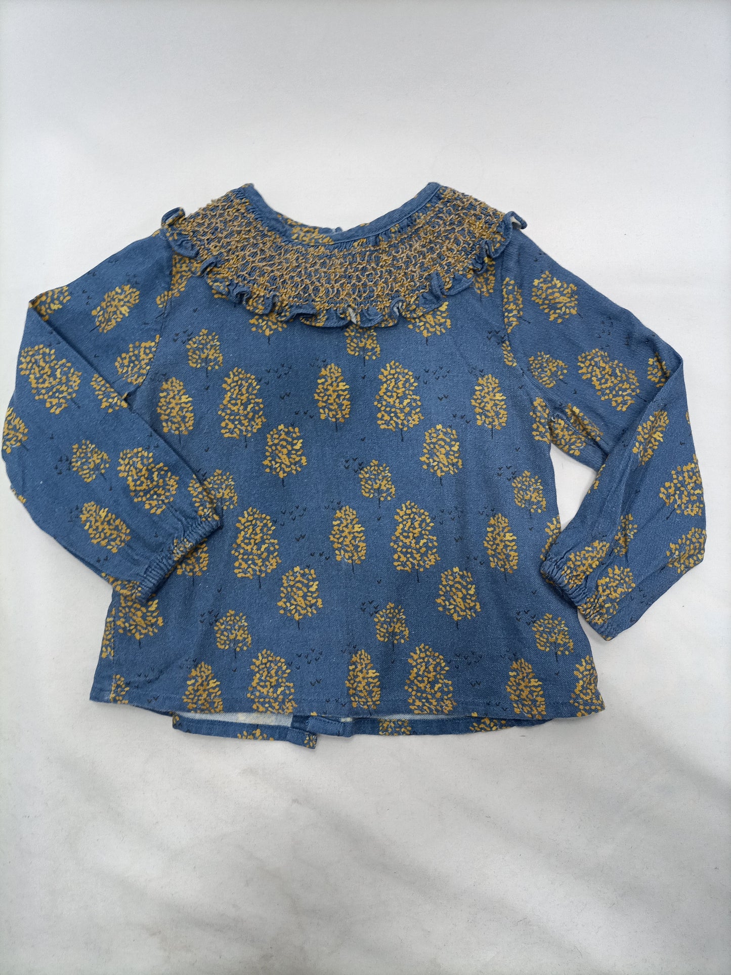 BONNET À POMPON. Blusa azul estampado T.18m
