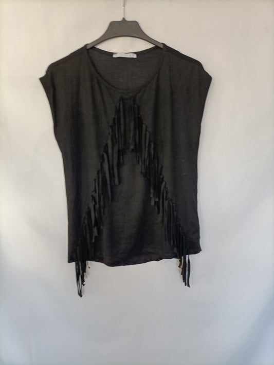 LEFTIES. Camiseta negra flecos T.s