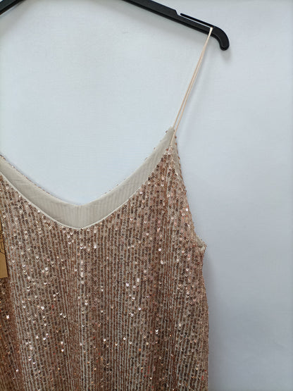 A PIE DE CALLE . Vestido corto lentejuelas beige T.u (m)