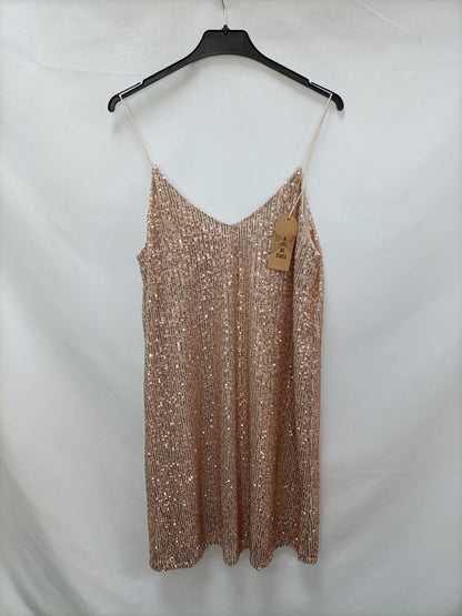 A PIE DE CALLE . Vestido corto lentejuelas beige T.u (m)