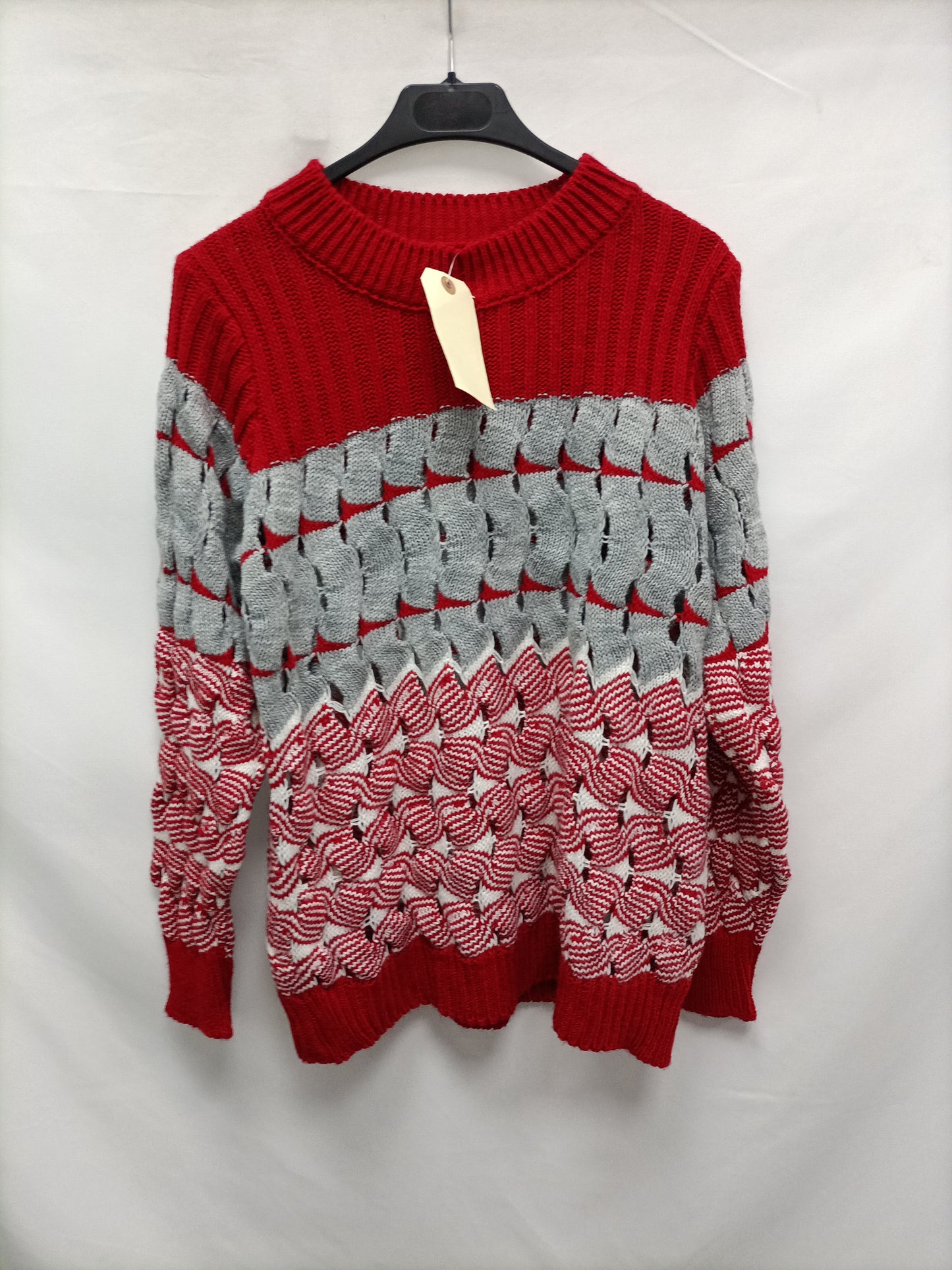 OTRAS. Jersey troquelado gris y rojo T.u (m)