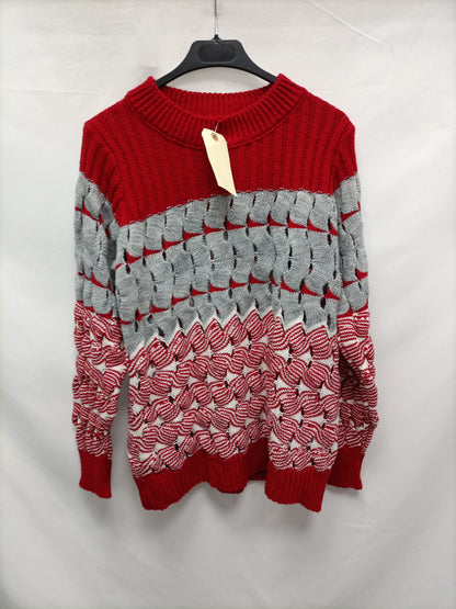 OTRAS. Jersey troquelado gris y rojo T.u (m)