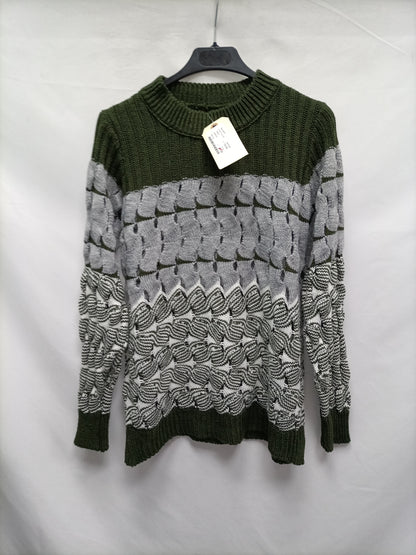 OTRAS. Jersey troquelado gris y verde T.u (m)