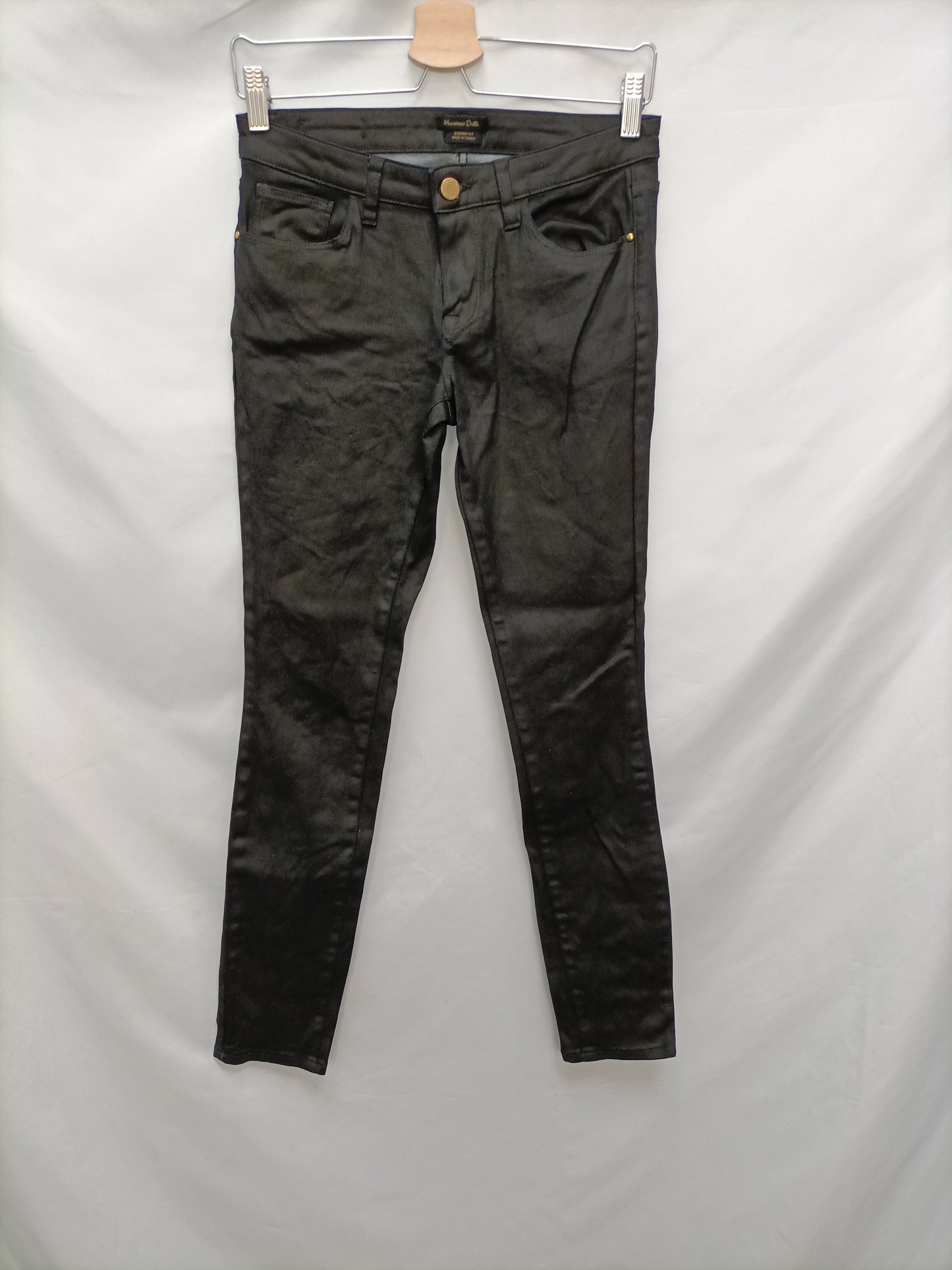 MASSIMO DUTTI. Black waxed trousers, size 36