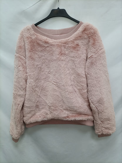 BERSHKA. Sudadera rosa pelito T.s