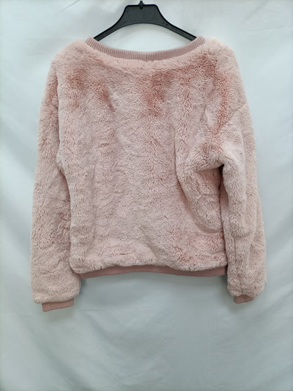 BERSHKA. Sudadera rosa pelito T.s