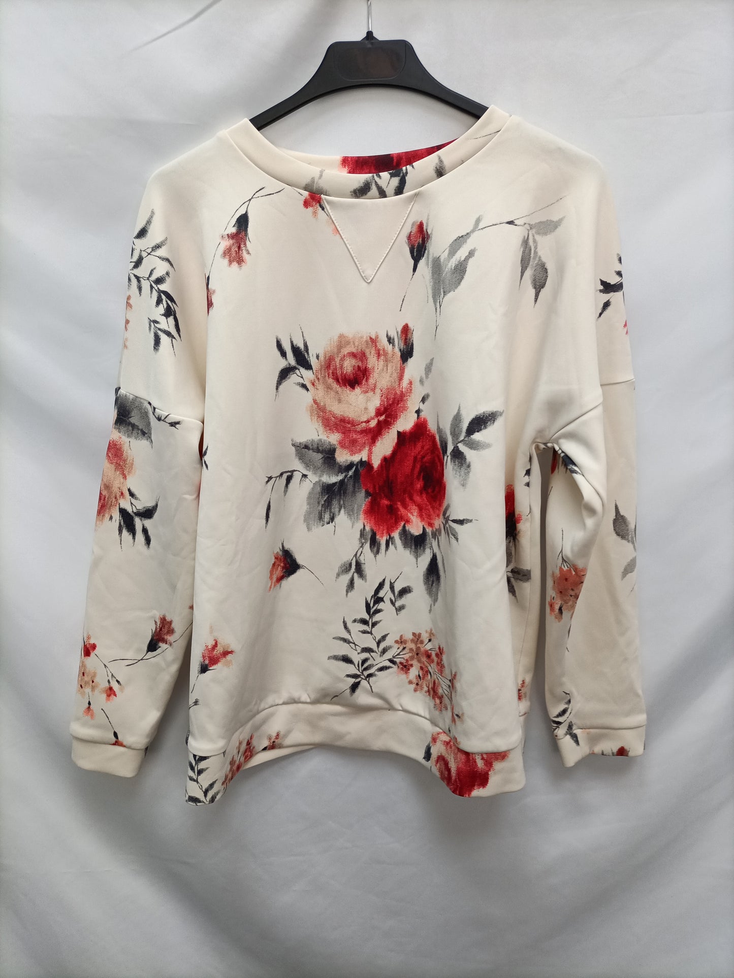 ZARA. Sudadera beige flores T.m
