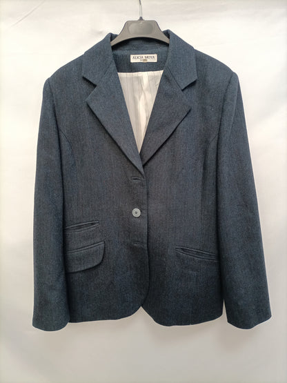 ALICIA MOYA. Vintage blue herringbone blazer, size 48