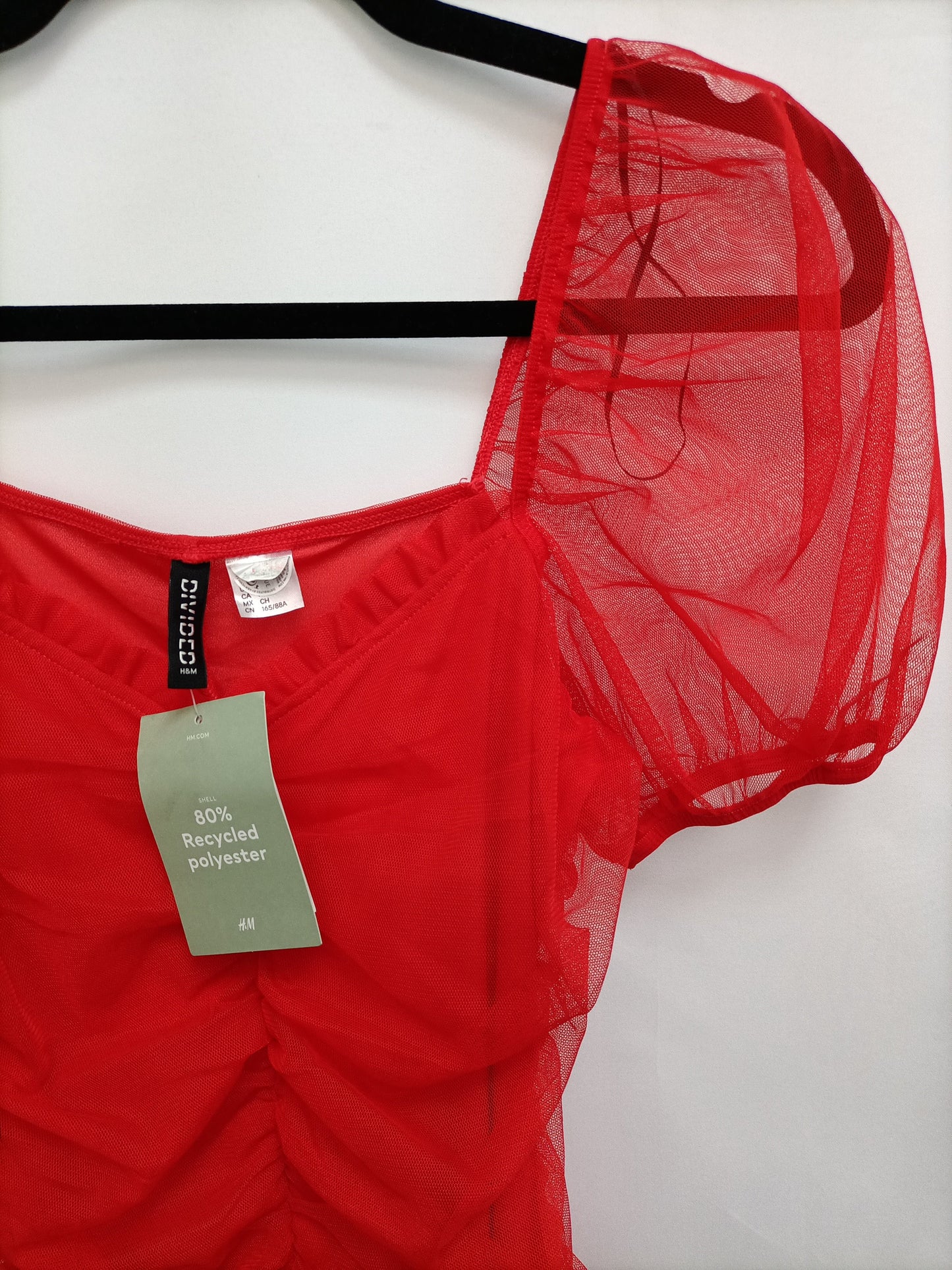 H&M. Vestido fruncido rojo  T.s